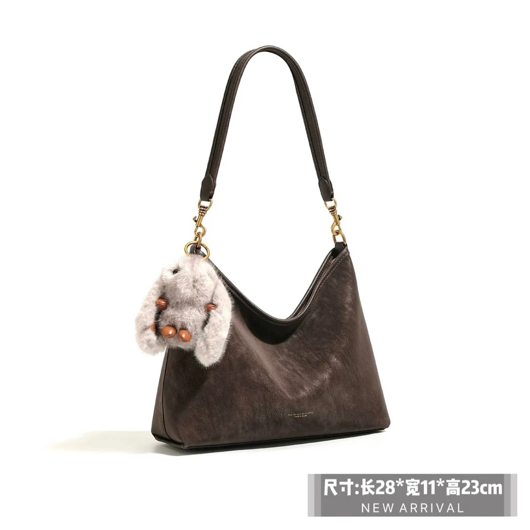 【复古乌木色】新款复古珠光擦色做旧真皮流浪女包单肩斜挎气质高级