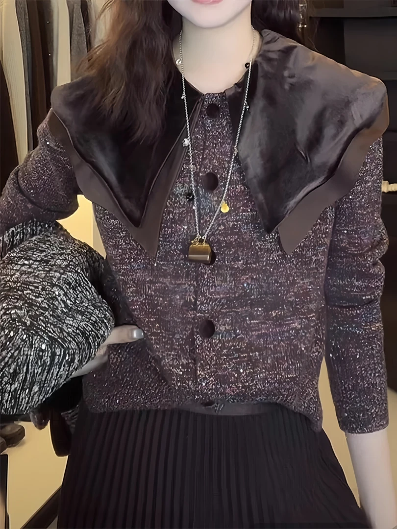 小众设计感大翻领气质毛衣开衫女2025秋冬新款时尚轻奢风百搭上衣