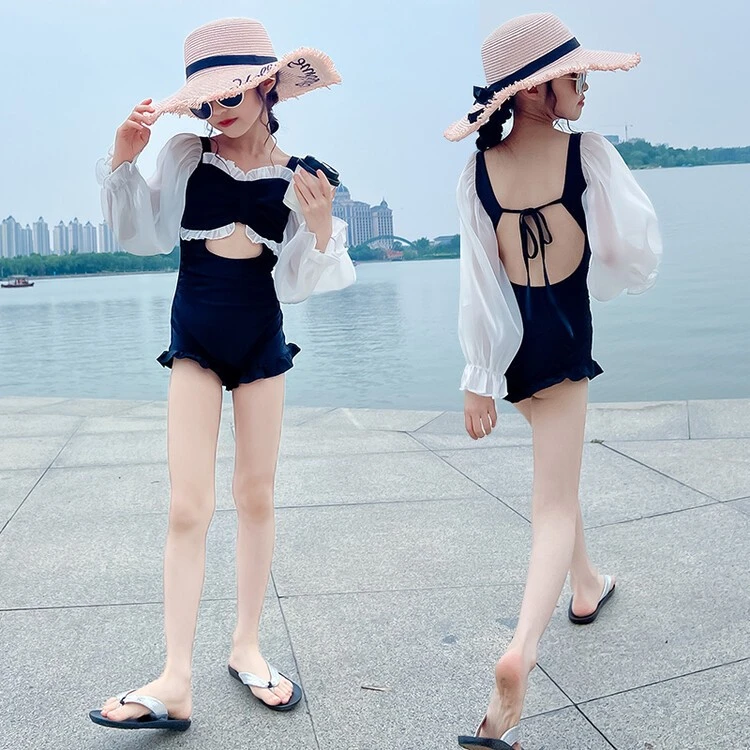 女童夏装连体泳衣2025新款儿童洋气时髦中大童女孩夏装游泳衣
