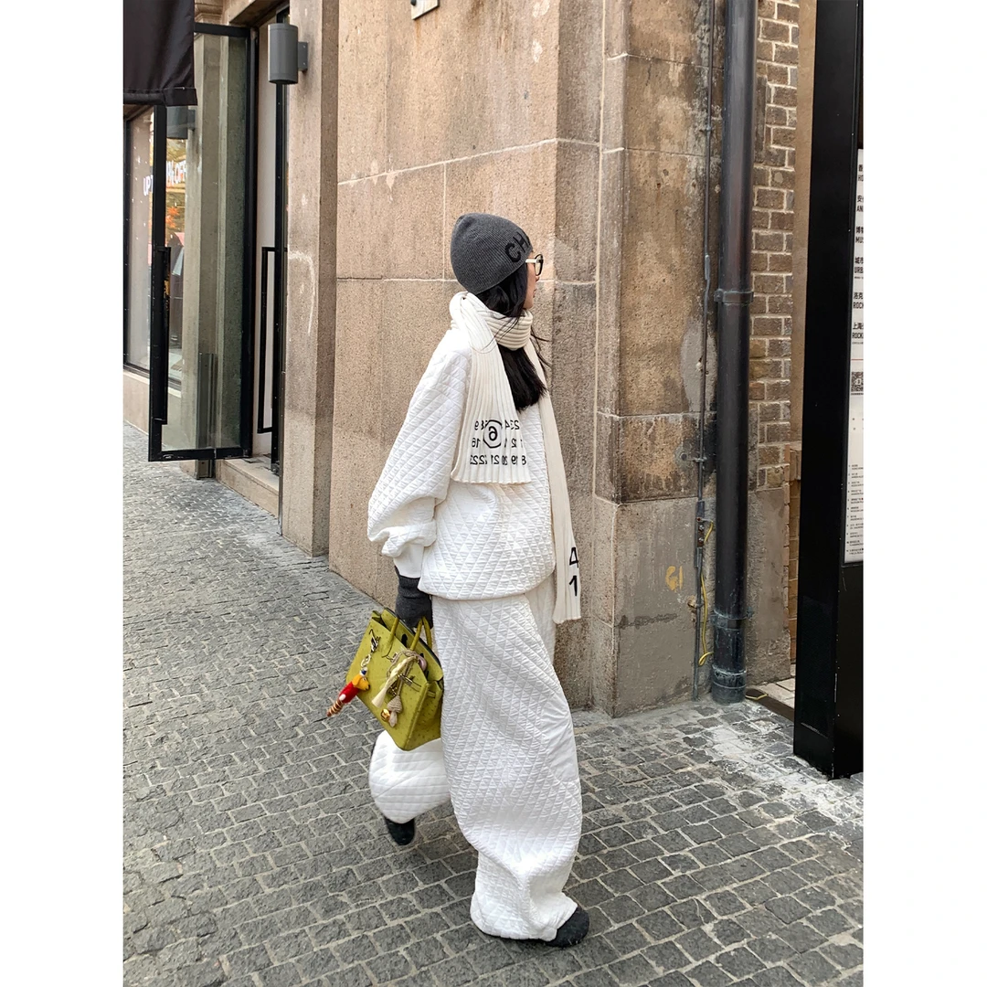 区区欧阳私服~全员自留！暖暖过冬圆领菱格卫衣套装夹棉设计款宽松