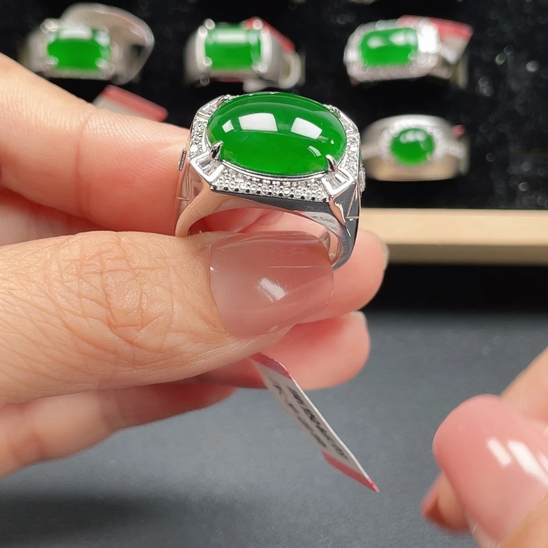 翡翠银S925镶嵌戒指编号4128没运费险