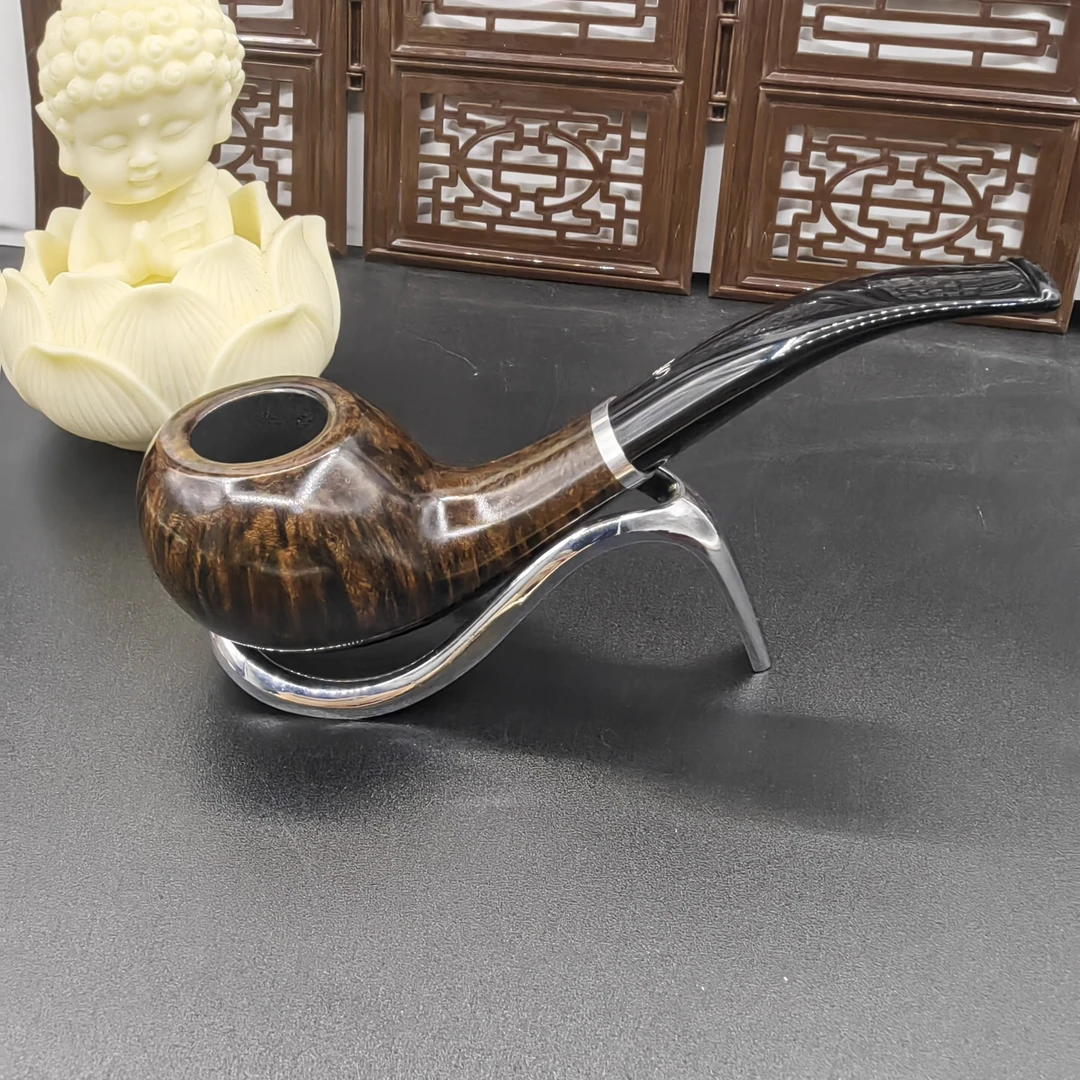 【史丹威】深色光面银圈飞碟型全新石楠木烟斗