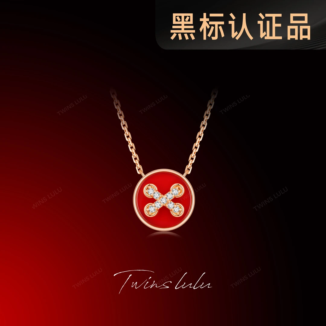 坠链均925银合成锆石 【平安扣】红色纽扣交叉项链TSJ10101