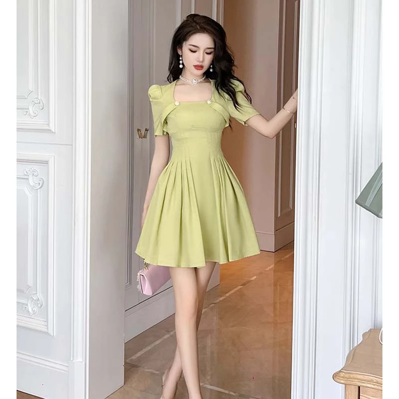 【有里布】法式高级感连衣裙2024女新款复古收腰显瘦a字短裙夏D2261