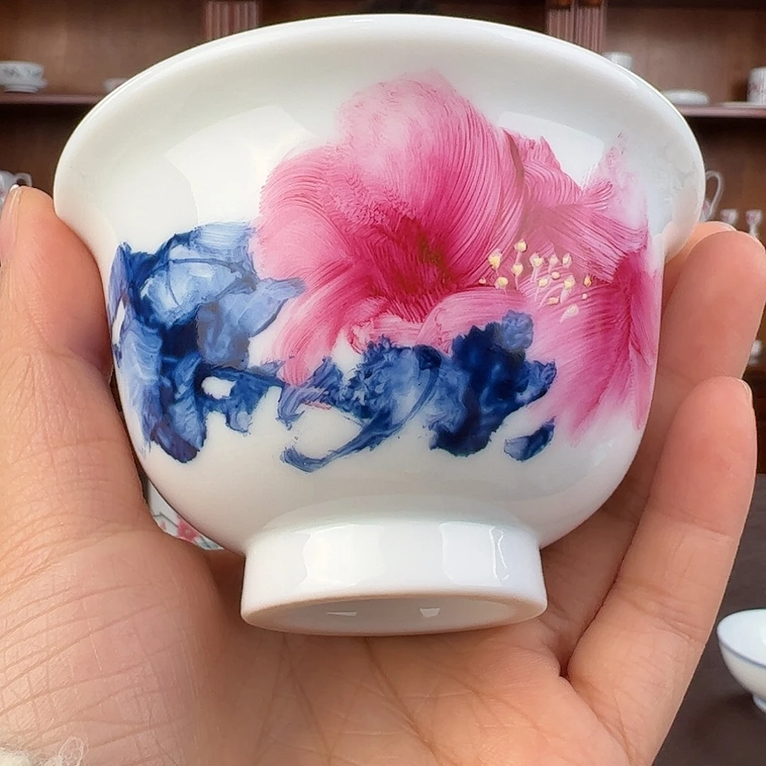 瓷柴窑手指画压手杯（周鹏老师作品）