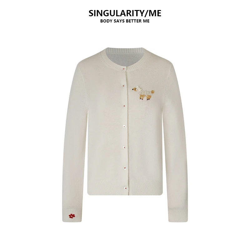Singularity Me 7AE  1156 羊毛羊绒珠绣趣味小狗毛衣秋针织开衫
