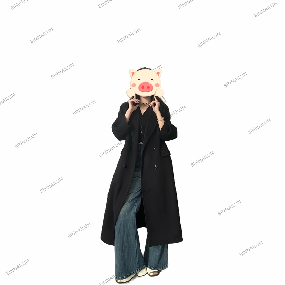 【阿倩专属】韩系阔版2025冬新款枪驳领长款双面呢绵羊毛大衣