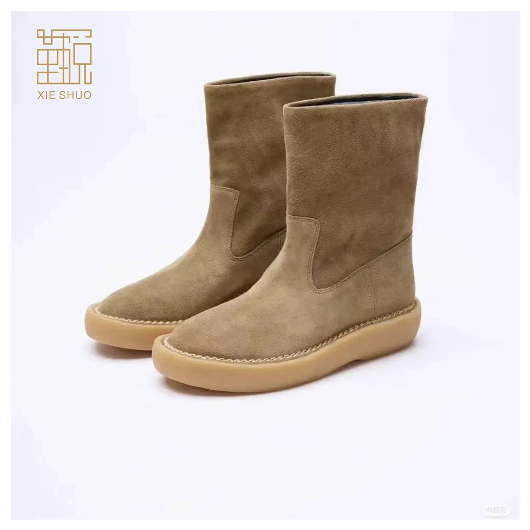 条纹靴设计师款2025秋冬新品靴子女真皮舒适马丁靴时尚百搭短靴