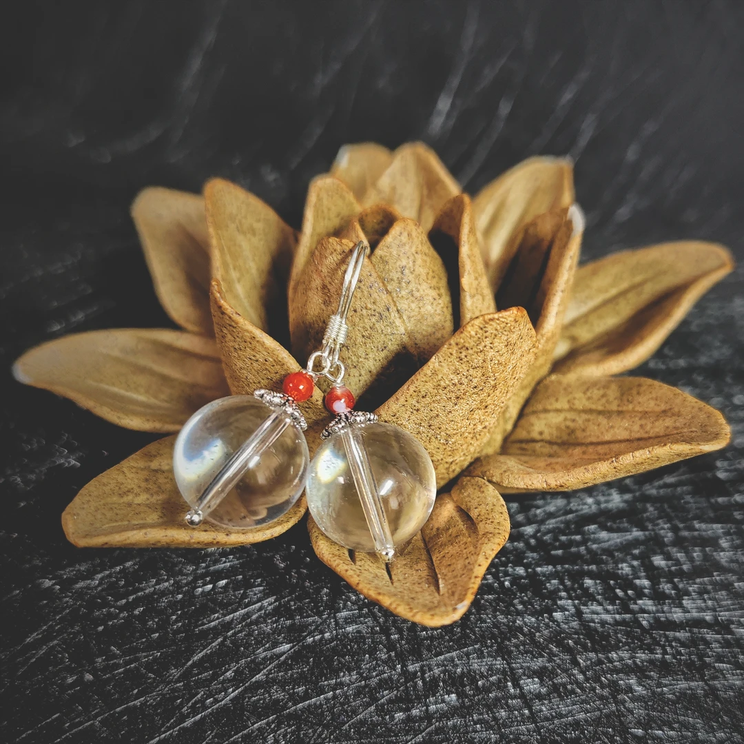 [00161]天然白水晶s925银镶嵌耳饰