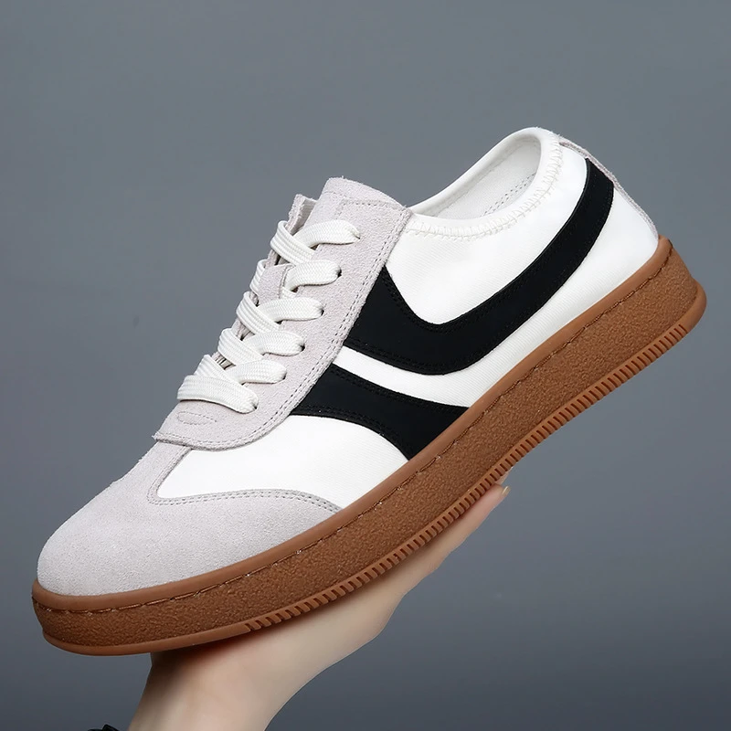 高端德训鞋男款真皮透气板鞋欧美休闲复古牛筋阿甘鞋男士小白鞋潮