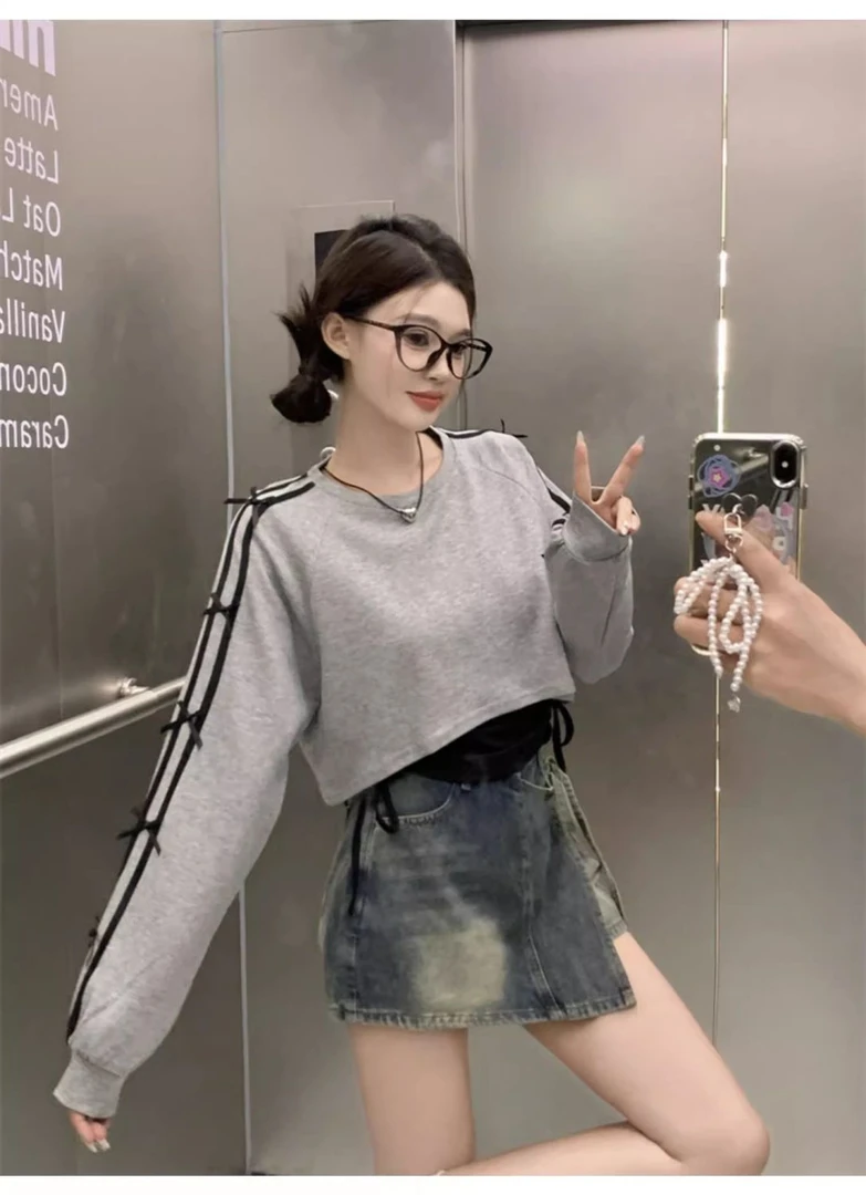 韩系穿搭绑带小众设计感修身显瘦卫衣女春秋小个子背心早秋两件套