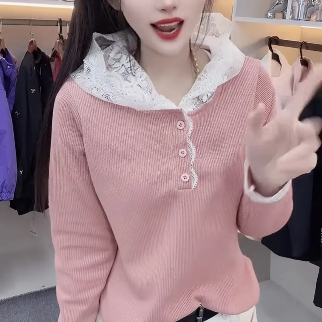 新款蕾丝连帽长袖衫上衣