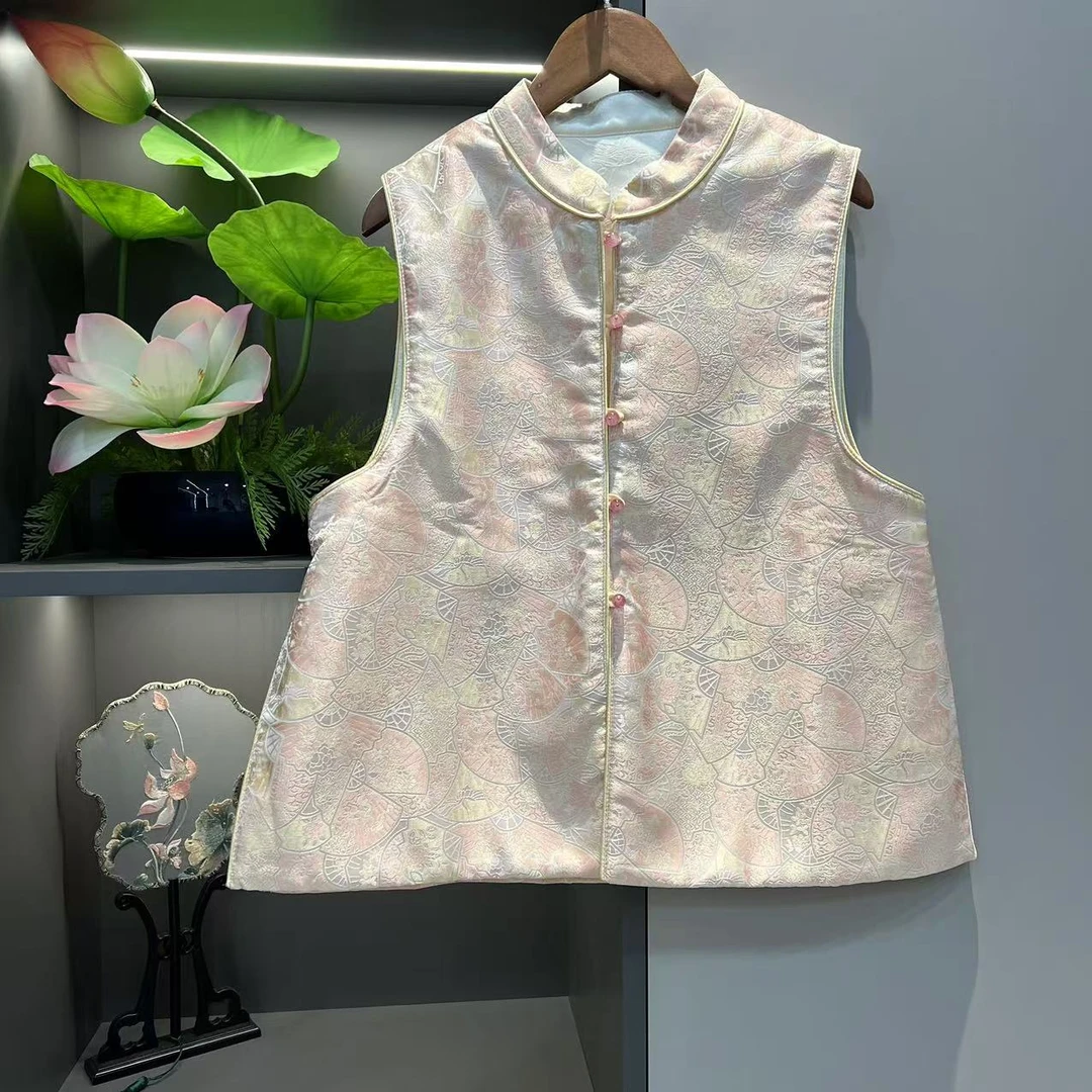 【粉彩花韵】新中式国风开衫双面双穿夹棉马甲9876