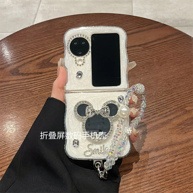 适用oppofindn3flip手机壳n3flip折叠屏可爱卡通镜子链条保护壳女