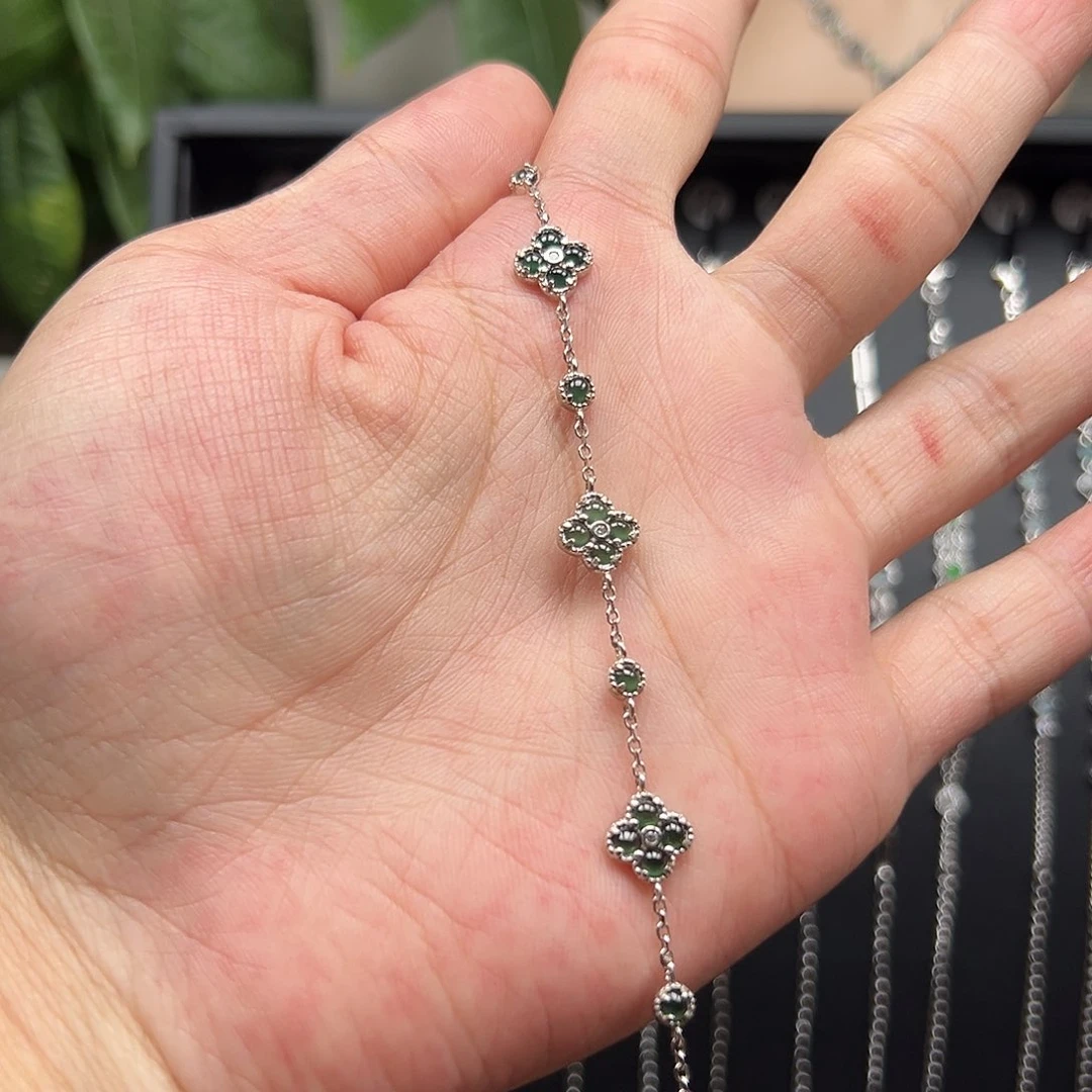 日***游银S925镶嵌手链翡翠8888