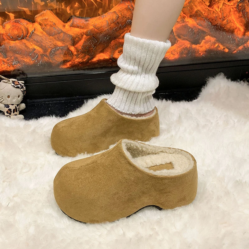 小个子厚底增高勃肯鞋包头拖鞋女2025秋冬加绒复古时尚外穿半拖鞋