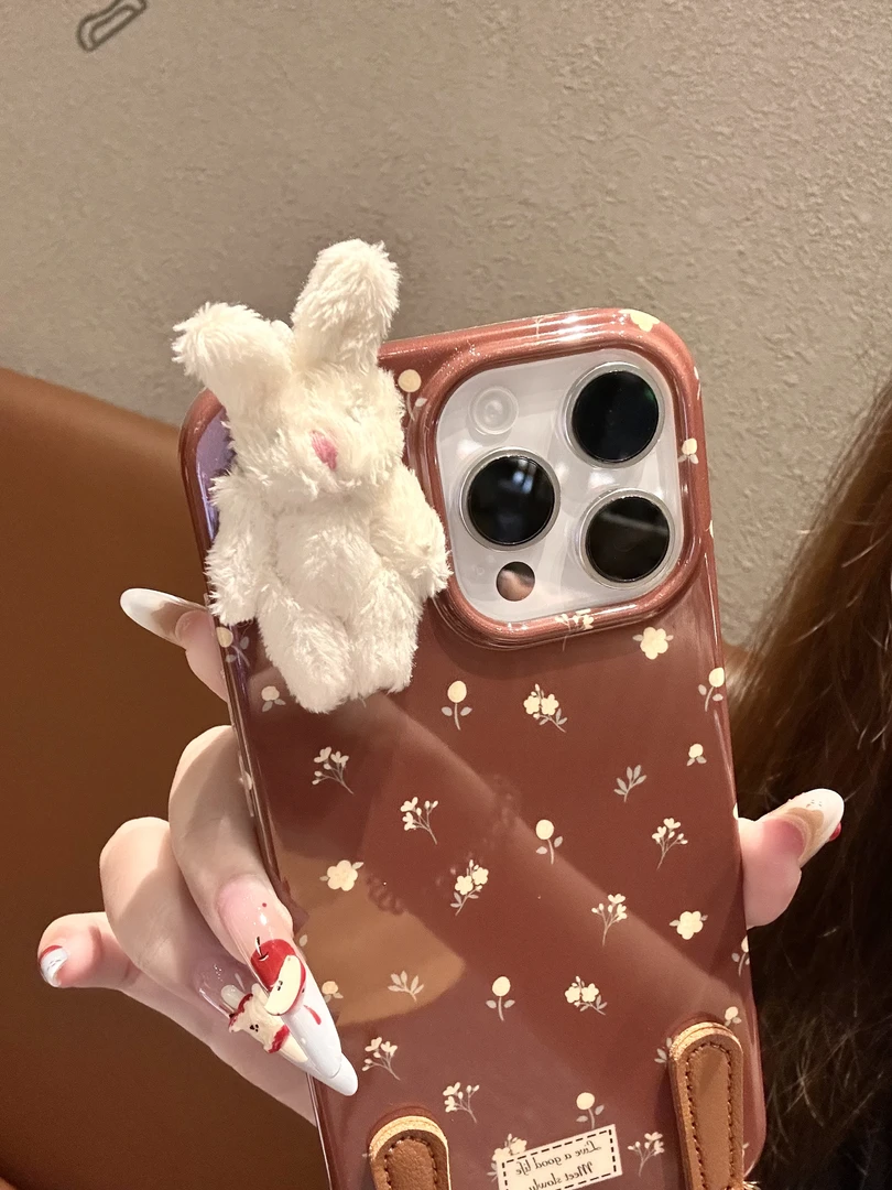可爱满屏鲜花立体小兔IMD双面壳适用苹果16/15/14防摔手机壳