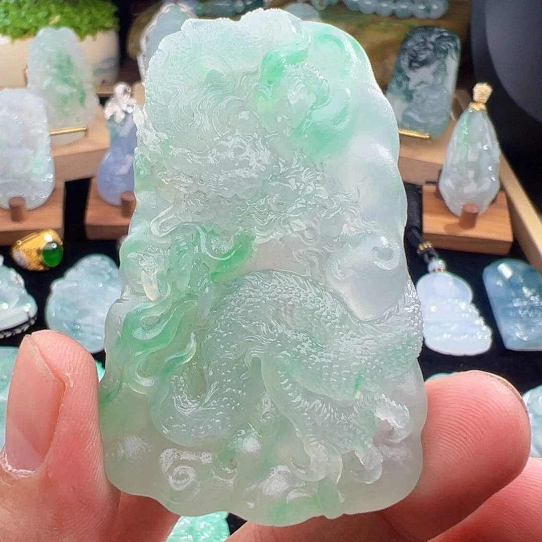 定制翡翠未镶嵌水***米天然缅甸翡翠吊坠