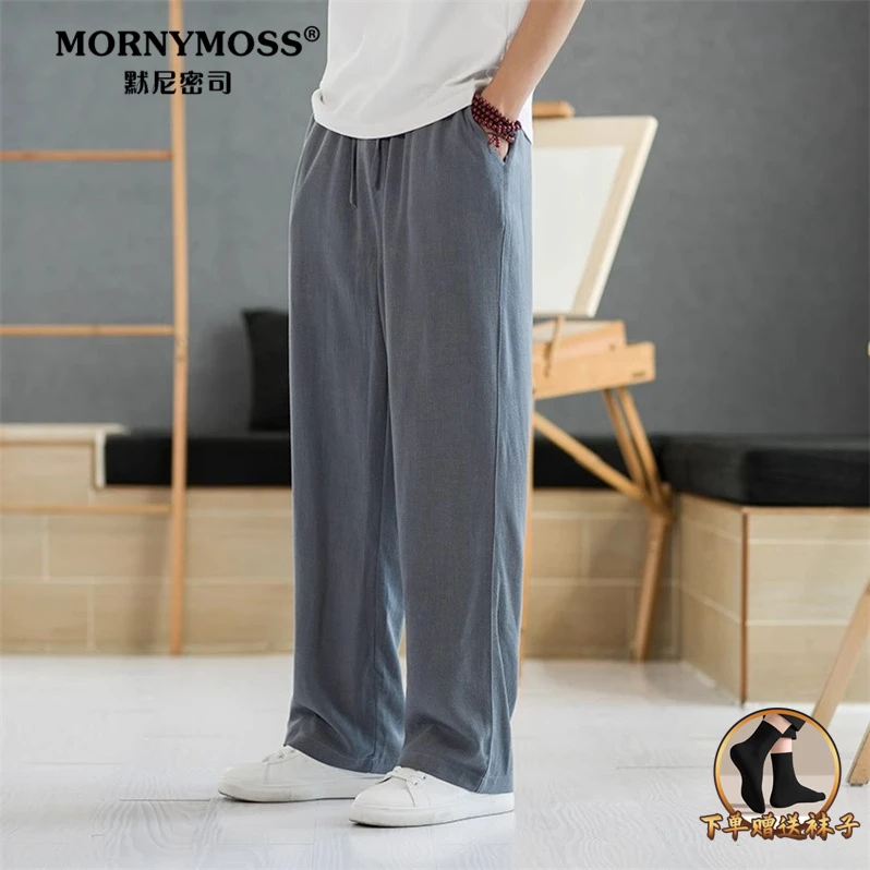 亚麻裤子男士宽松垂感直筒棉麻裤夏季薄款男裤阔腿休闲裤禅意男装