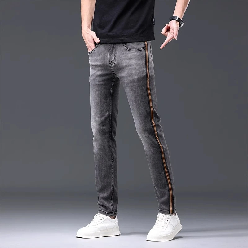 【JJ】意大利烟灰色高端牛仔裤男秋冬2025新款弹力修身小脚百搭裤男