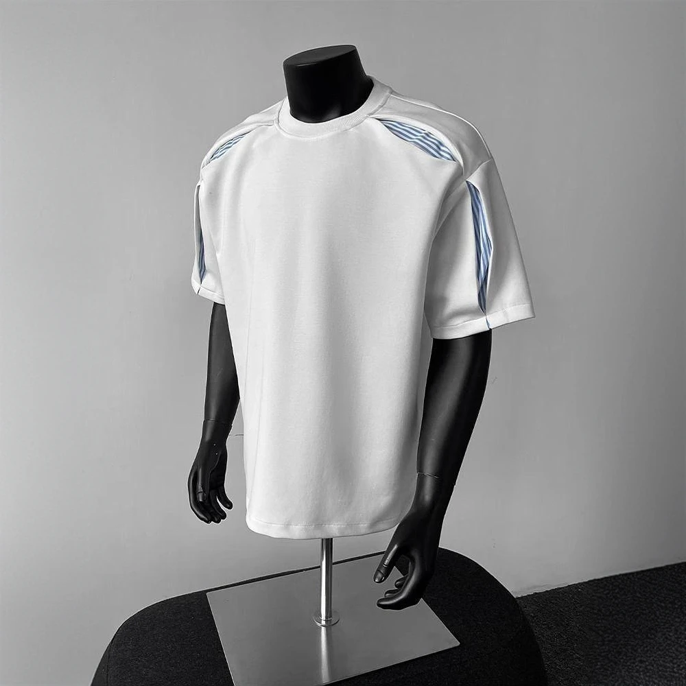 美式潮流短袖t恤男夏季新款休闲宽松大码拼接痞帅半袖圆领体恤衫