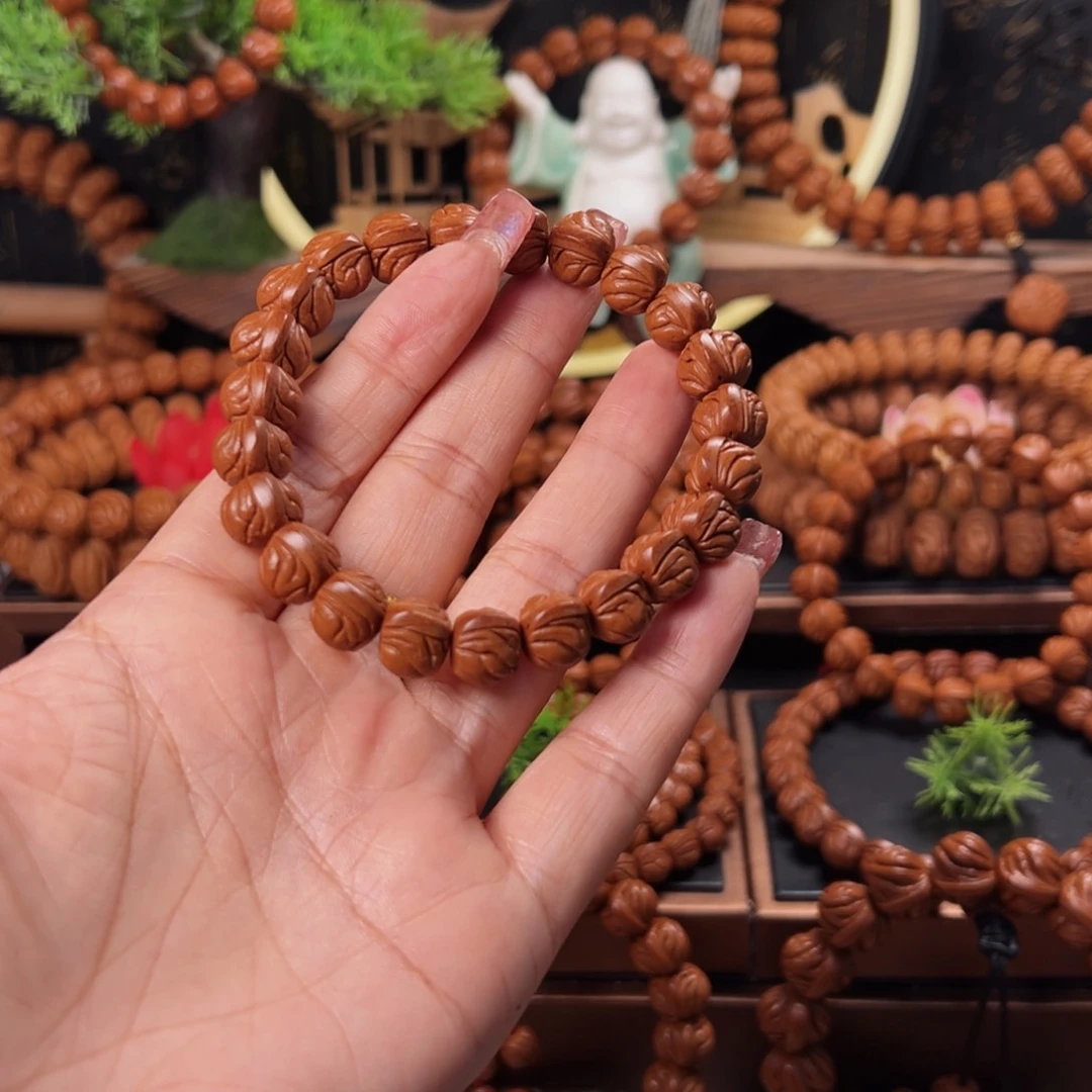 桃核手串12顶级玉龙脊单圈