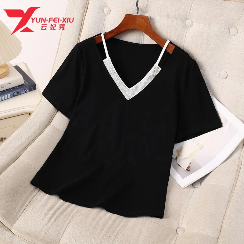 云妃秀大码女装上衣时尚休闲微胖镂空宽松显瘦气质百搭T恤春5937