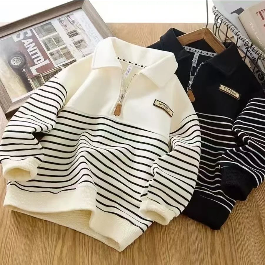 男童卫衣儿童秋装2025春秋新款童装男孩条纹polo衫酷帅运动上衣潮