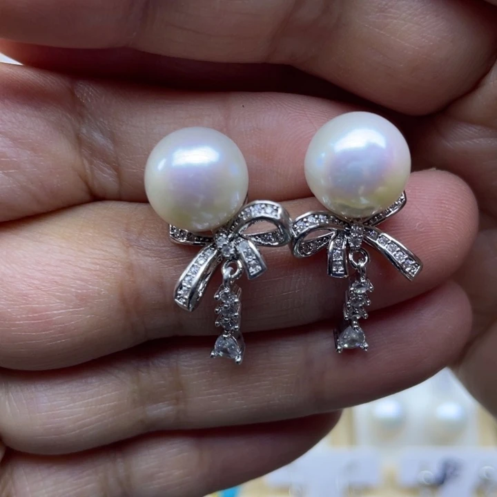 淡水珍珠耳饰银S925镶嵌