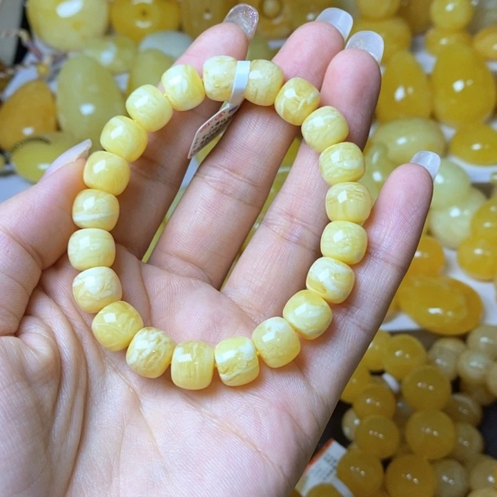 绿***鱼未镶嵌琥珀手链天然无优化琥珀蜜蜡