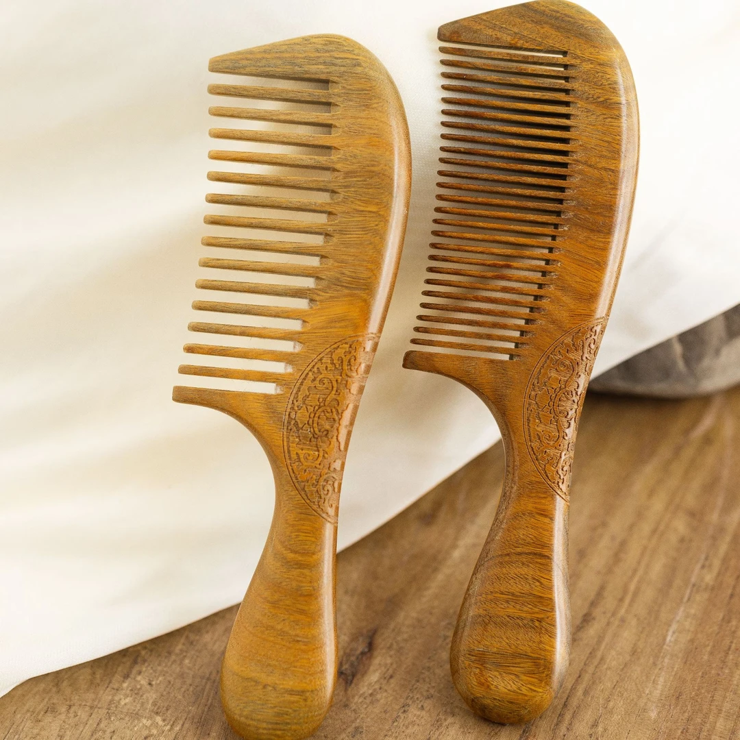 绿檀手柄梳细齿梳宽齿梳日用女士长发梳檀木梳送人礼品