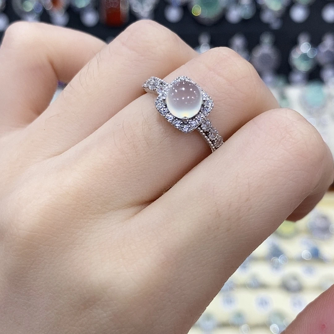 蛇纹石玉银S925镶嵌戒指