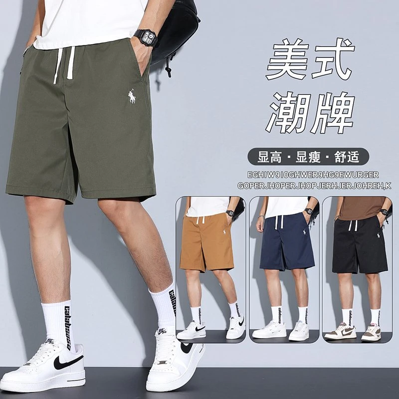 冰丝男士短裤夏季薄款速干宽松五分裤战马刺绣中裤2625