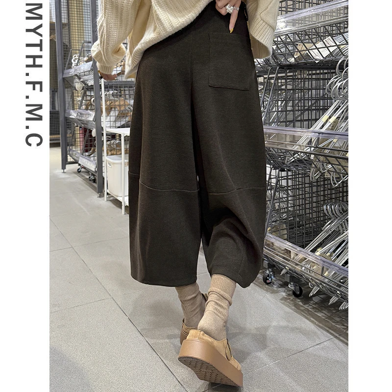 咖色小个子毛呢裤子女秋冬季2025新款爆款时尚气质宽松直筒阔腿裤