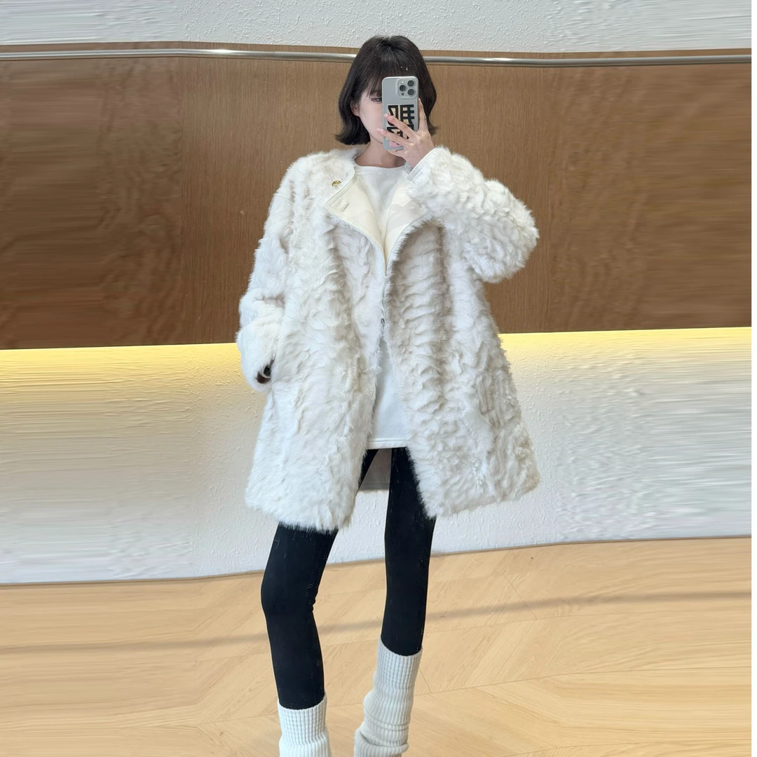 新【DGG STUDIO】2024秋冬新款设计师毛毛中长款外套时尚百搭2.7