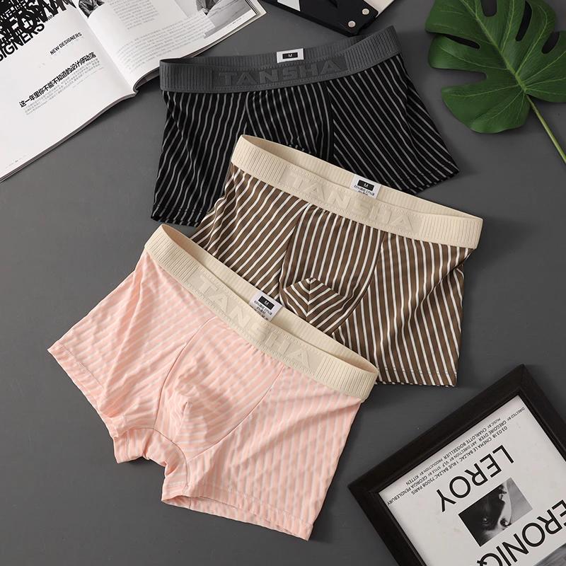巴韦那奇条纹男士内裤男生平角裤冰丝抗菌透气男款四角短裤男底裤