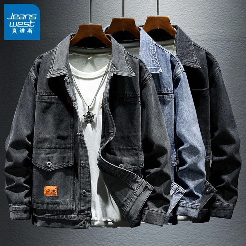 Jeanswest/真维斯牛仔外套 2023男士工装立体版型大口袋牛仔上衣