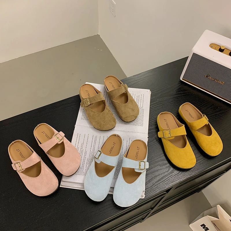 【0576】“彩虹果糖”夏季包头拖女乳胶软底时尚百搭一脚蹬勃肯半拖