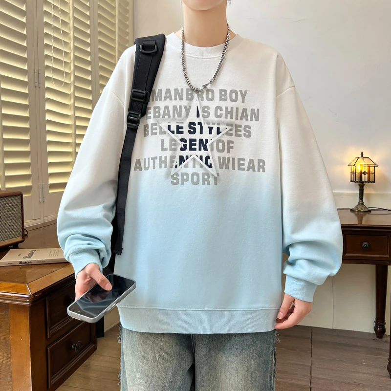 2025年秋季新款青少年潮流时尚百搭水洗印花渐变清新帅气宽松卫衣