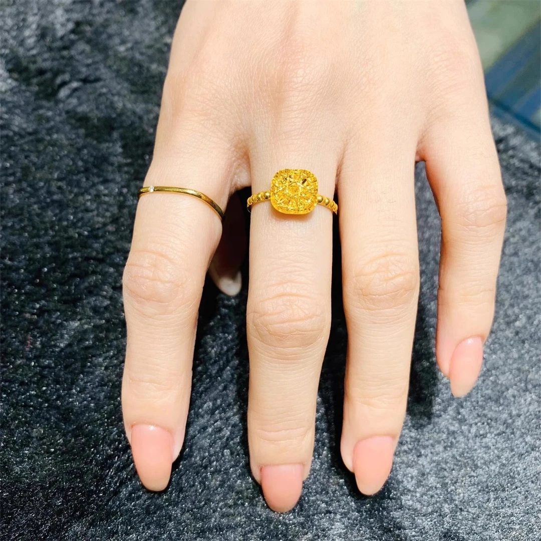 铜合金戒指 时尚精致小方糖黄戒指女2025轻奢小众开口可调节指环