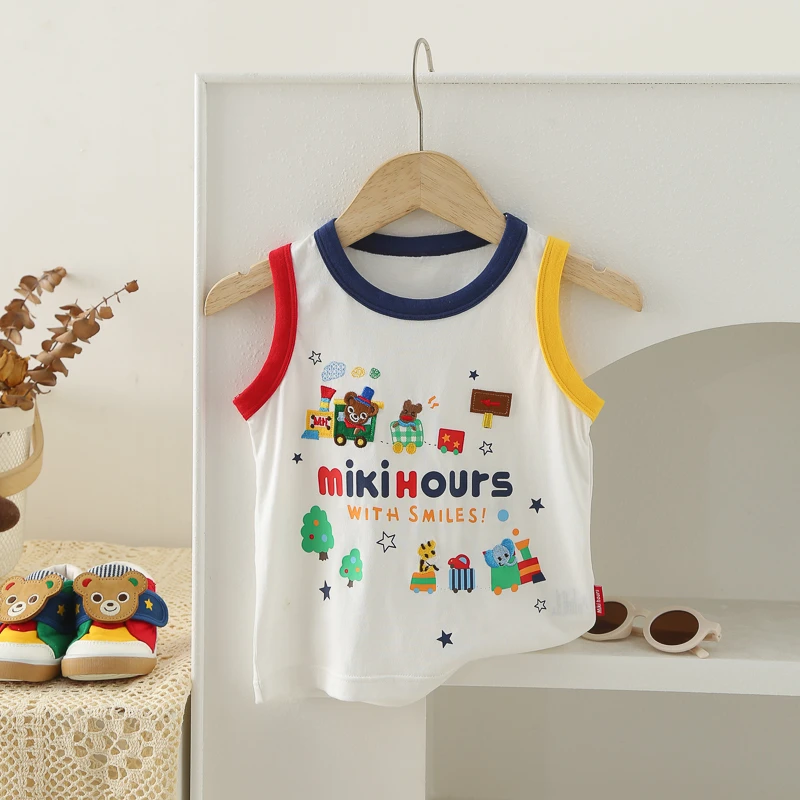 宝宝短袖T恤小火车刺绣背心