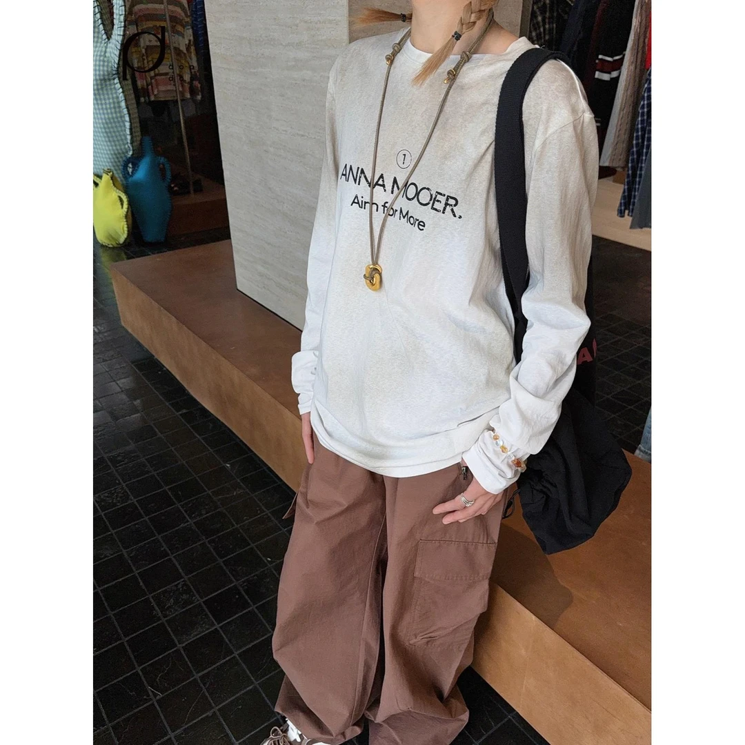 ANNAMOOER2025春夏渐变晕染百搭长袖T恤女668dopdop买手店