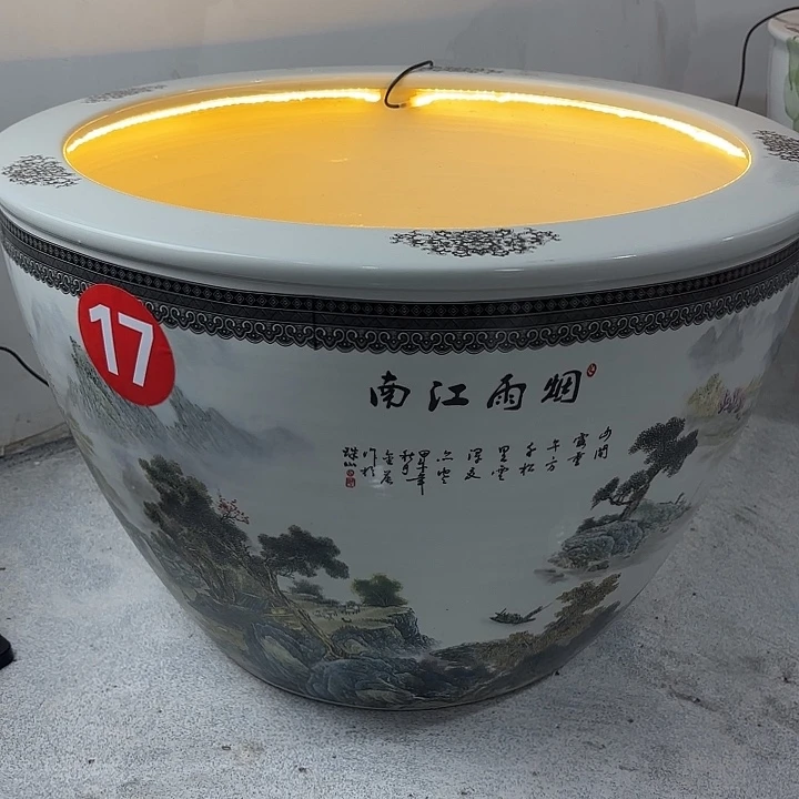 摆件陶景德镇陶瓷鱼缸单缸送底座20公分