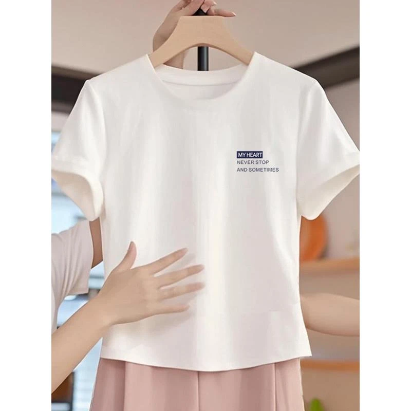 蒲恋正肩短袖t恤女2025夏季新款爆款宽松小个子白色半袖上衣气质