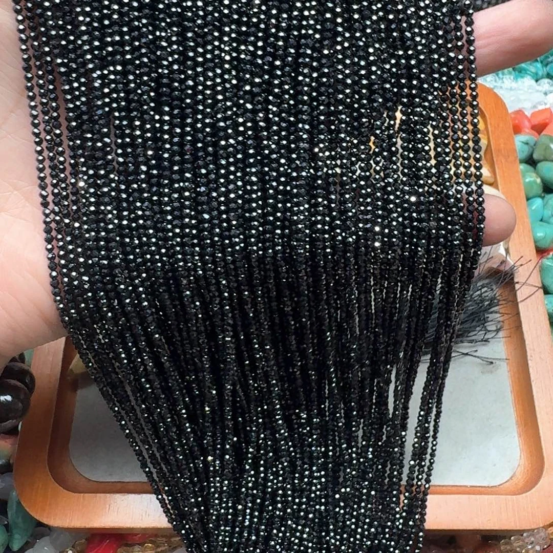 玛瑙/玉髓未镶嵌珠宝半成品3条2mm黑尖晶