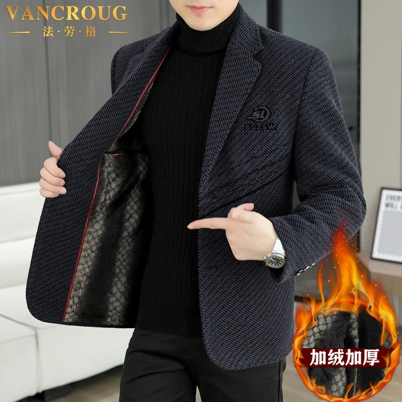 VANCROUG/法劳格西服男士秋冬季新款加厚商务休闲高级感毛呢外套