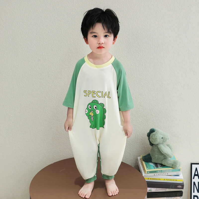 男童连体睡衣莫代尔夏季一岁3婴儿2男宝宝哪吒睡袋儿童恐龙空调服