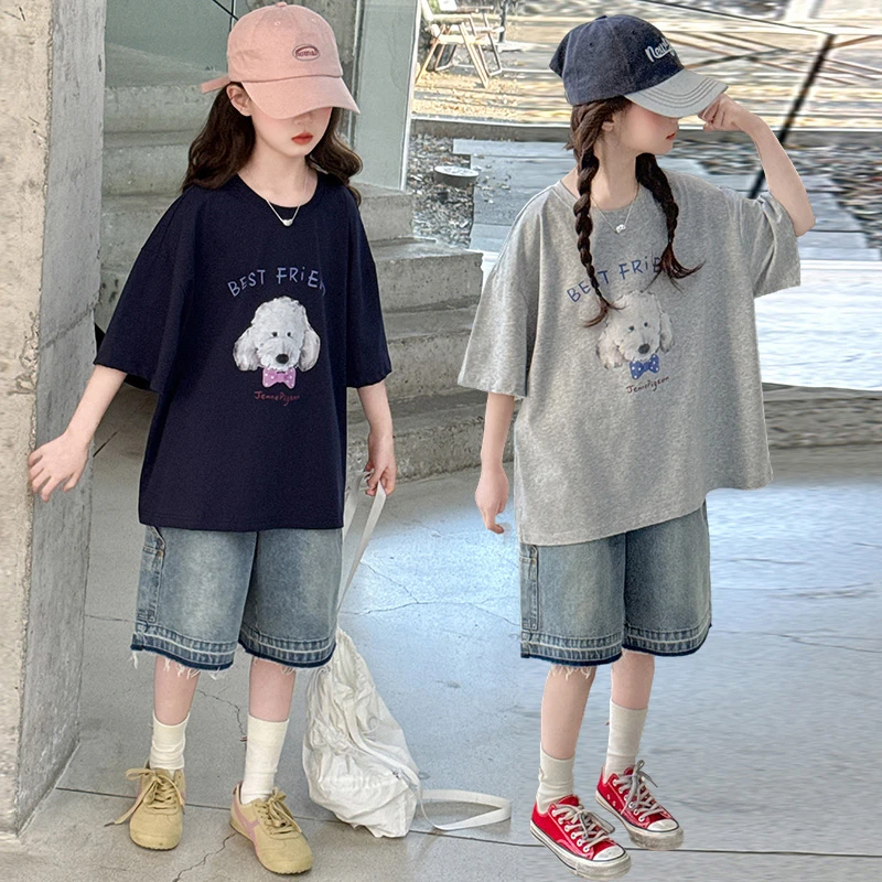 女童夏季短袖短裤套装2025新款儿童洋气韩版宽松休闲两件套中大童