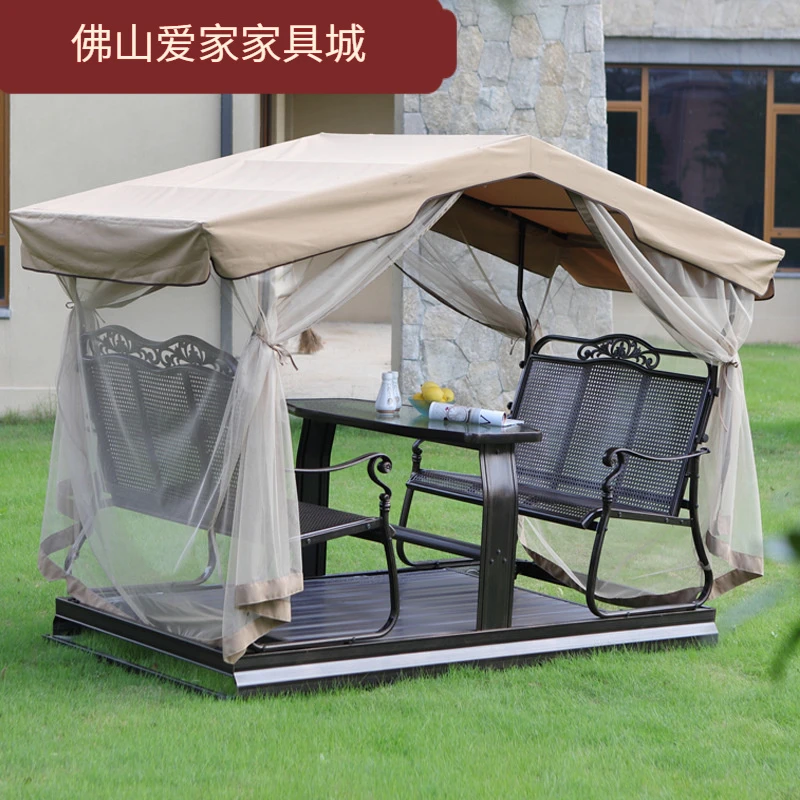 室外动力休闲摇椅成人铸铝秋千吊椅 四人户外秋千椅双人花园庭院