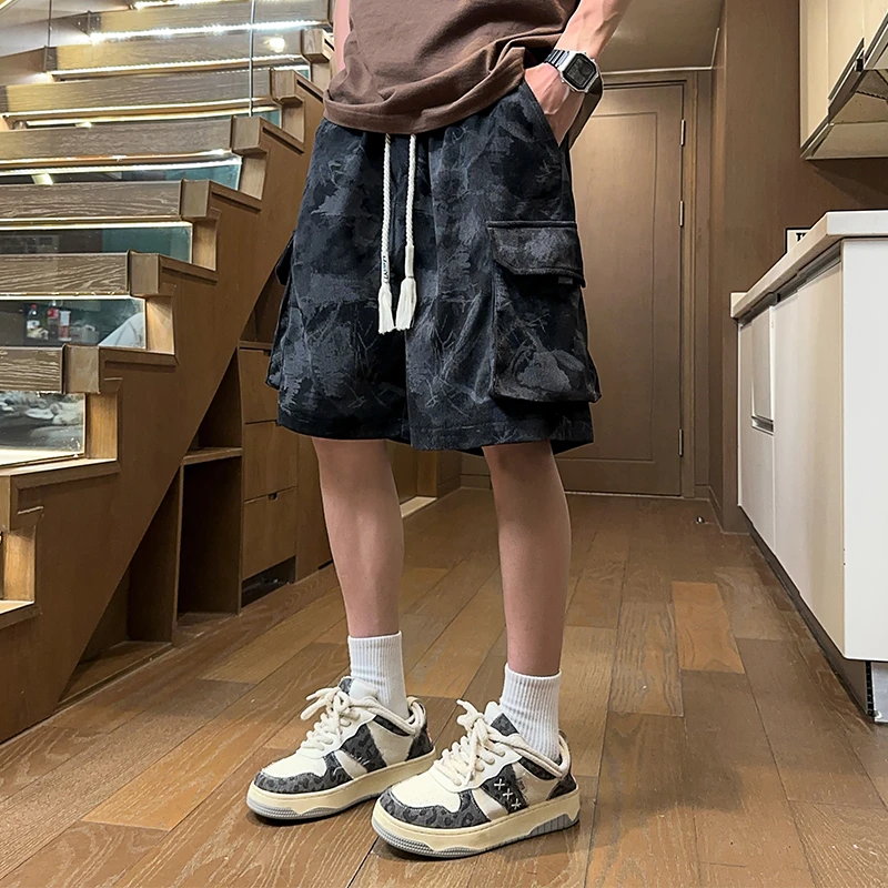 引创2025夏季新款男士工装短裤美式高街百搭宽松大码运动五分裤男